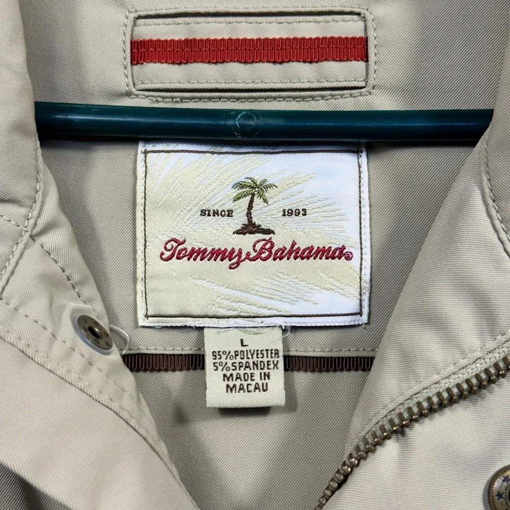 Tommy Bahama Field Jacket Mens Large Tan Utility Stretch Button Front Excellent